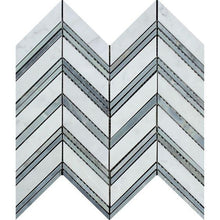 Load image into Gallery viewer, Carrara White Marble Large Chevron Blue Gray