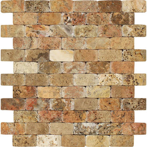 Scabos Travertine Cnc Arched Tumbled Mosaic 1x2"