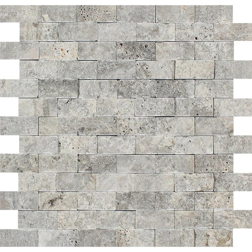 Silver Travertine Mosaic 1x2