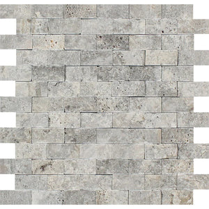 Silver Travertine Mosaic 1x2" Split Face