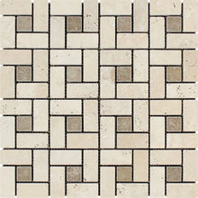 Load image into Gallery viewer, Ivory Travertine 1x2&quot; Tumbled Pinwheel Mosaic