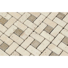 Load image into Gallery viewer, Ivory Travertine 1x2&quot; Tumbled Pinwheel Mosaic