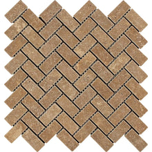 Load image into Gallery viewer, Noce Herringbone Travertine 1&quot;x2&quot; Tumbled Mosaic