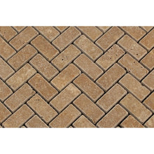 Load image into Gallery viewer, Noce Herringbone Travertine 1&quot;x2&quot; Tumbled Mosaic