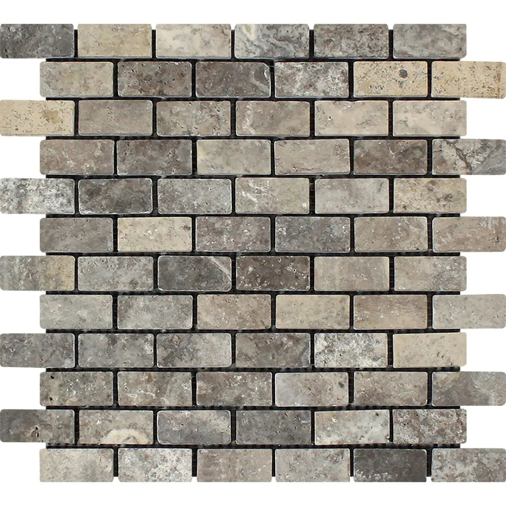 Silver Travertine Mosaic 1x2