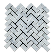 Load image into Gallery viewer, Carrara White Marble 1x2 herringbone mosaic tile