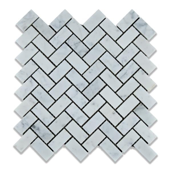 Carrara White Marble 1x2 herringbone mosaic tile