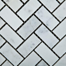 Load image into Gallery viewer, Carrara White Marble 1x2 herringbone mosaic tile