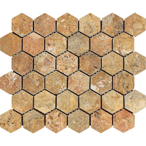Scabos Travertine 2x2" Hexagon Tumbled