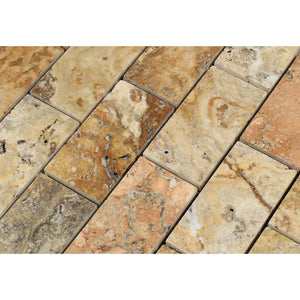 Scabos Travertine 2x4" Polished Mosaic