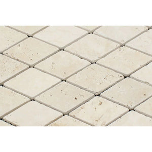 Ivory Travertine 2x4" Tumbled Diamond Mosaic
