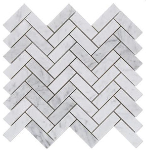 Carrara White Marble 1x3 herringbone mosaic tile