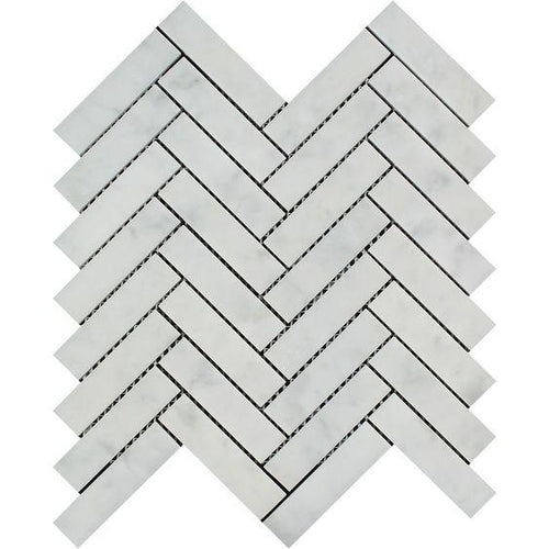 Carrara White Marble 1x4 herringbone mosaic tile