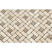 Load image into Gallery viewer, Ivory Travertine Tumbled Pinwheel Mosaic 5/8&quot;x1&quot;