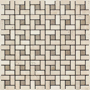 Ivory Travertine Tumbled Pinwheel Mosaic 5/8"x1"