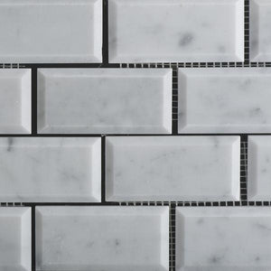 Carrara White Marble 2x4 deep bevelled brick mosaic tile