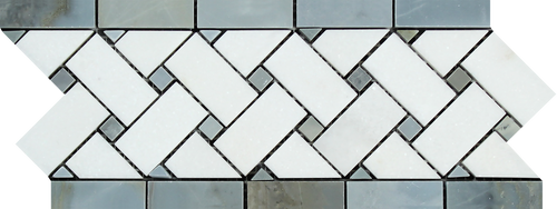 Thassos White Basketweave Border Blue