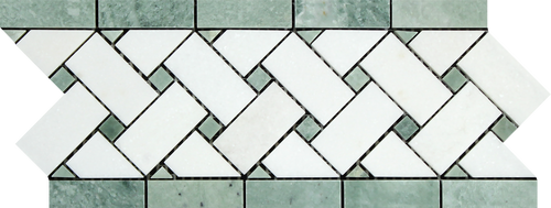 Thassos White Basketweave Border Green