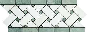 Thassos White Basketweave Border Green
