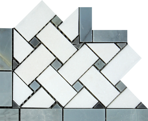 Thassos White Basketweave Corner Blue