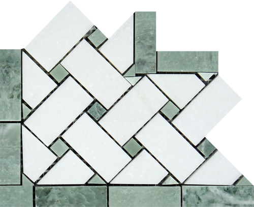 Thassos White Basketweave Corner Green