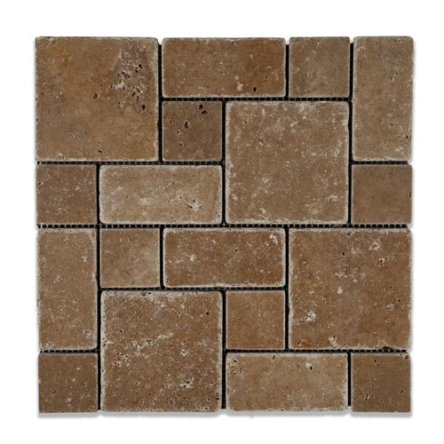 Noce Travertine Versailles Pattern Tumbled Mosaic