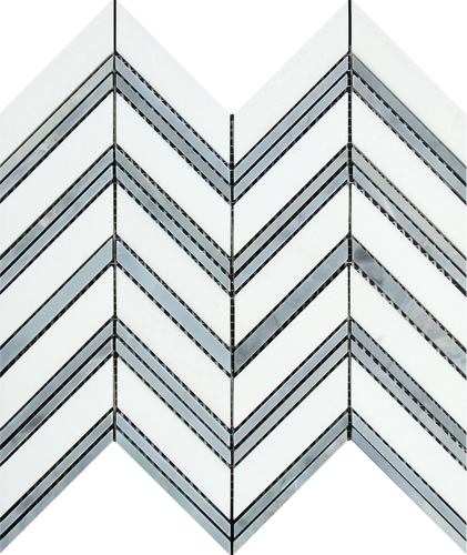 Thassos White Large Chevron Blue Gray