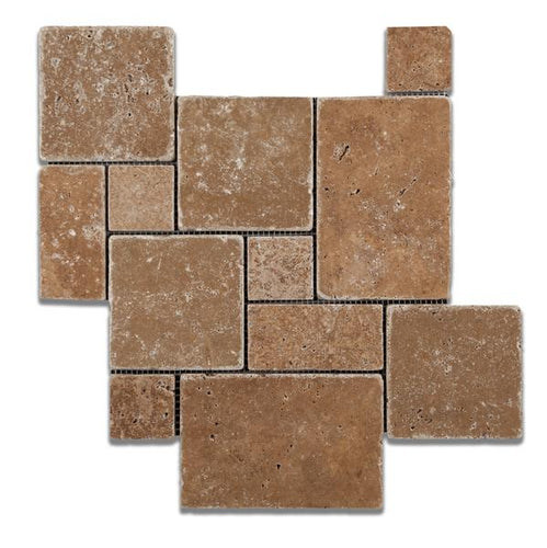 Noce Travertine Opus Pattern Tumbled Mosaic