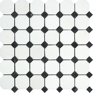 Thassos White Octagon Black Dot Mosaic