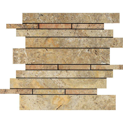 Scabos Travertine Honed Random Strip Mosaic