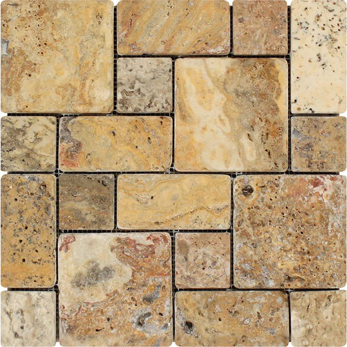 Scabos Travertine Mini Pattern Tumbled Mosaic