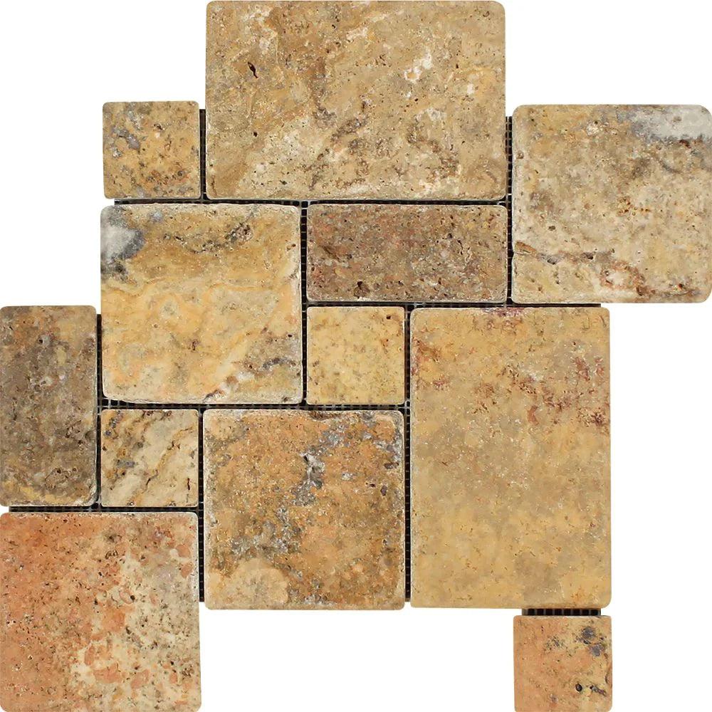 Scabos Travertine Opus Pattern Tumbled Mosaic