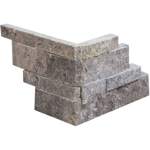 Silver Travertine Ledger / Stacked Stone Corner