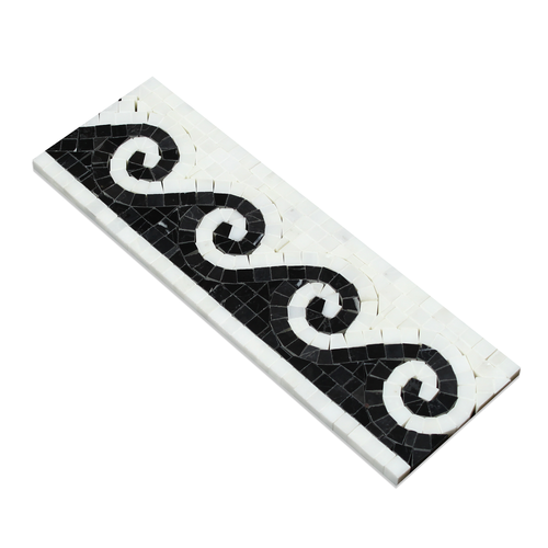 Thassos White Wave Border Black 4x12