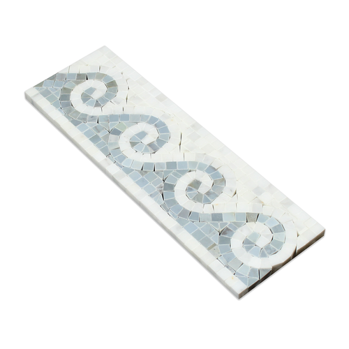 Thassos White Wave Border Blue 4x12