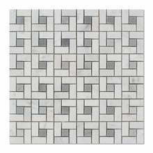 Load image into Gallery viewer, Carrara White Marble pinwheel blue insert mosaic tile