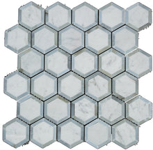 Load image into Gallery viewer, Carrara White Marble 2&quot; Inch Hexagon Blue