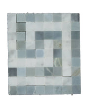 Load image into Gallery viewer, Carrara White Greek Key Corner Blue 4x4