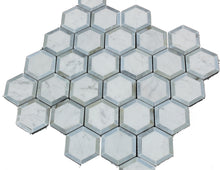 Load image into Gallery viewer, Carrara White Marble 2&quot; Inch Hexagon Blue