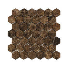 Load image into Gallery viewer, Emperador Dark Hexagon 2x2 Mosaic Tumbled