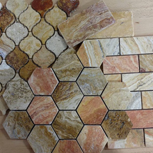 Load image into Gallery viewer, Scabos Travertine 3&quot; Hexagon Tumbled