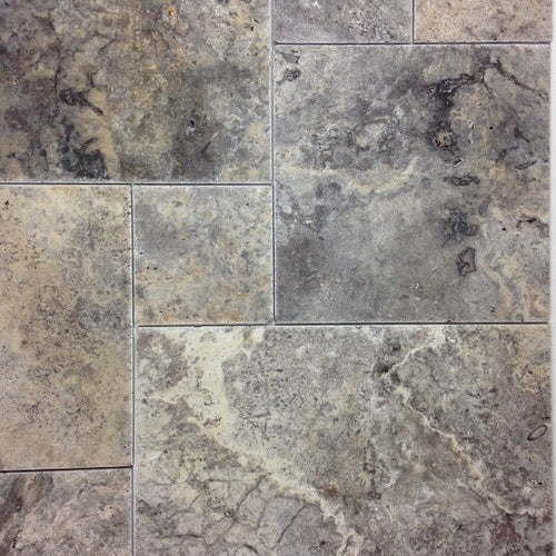 Silver Travertine Versailles Pattern Brushed & Chiseled