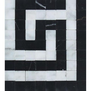 Carrara White Greek Key Corner Black 4x4